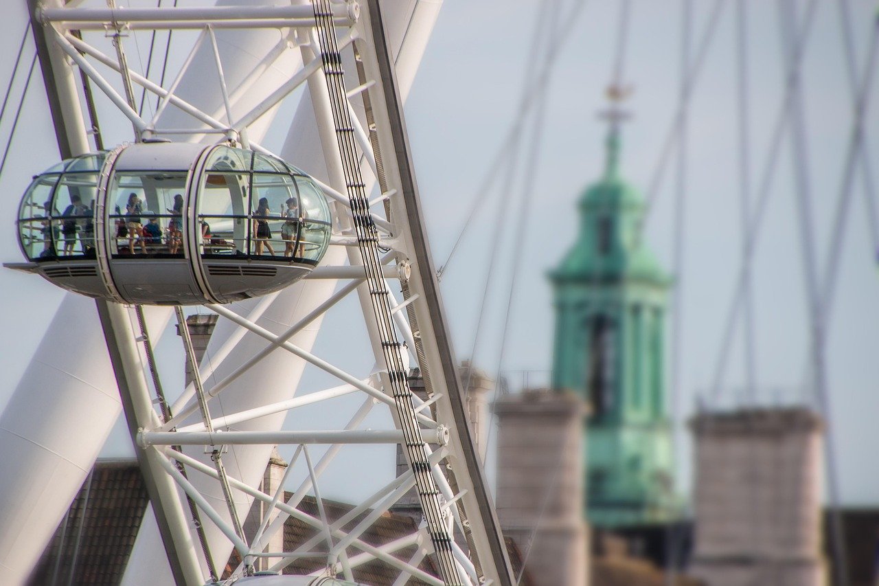 London, Großbritannien, London Eye, Himmel, Wahrzeichen, Riesenrad, Tourismus, Natur, Skyline, Sehenswürdigkeit, Stadt, Menschen