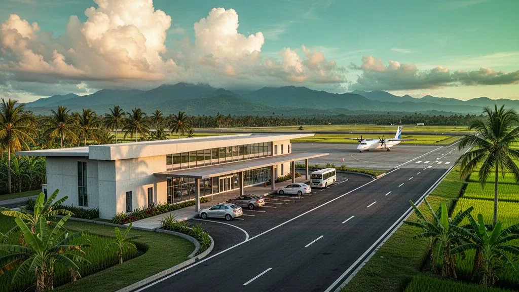 Terminal moderne et piste tropicale à l'aéroport international de Cagayan North à Lal-lo, Cagayan, Philippines