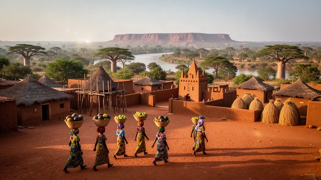Paisaje urbano saheliano y sabana del río Mouhoun en Dédougou, capital de la región de Boucle du Mouhoun de Burkina Faso