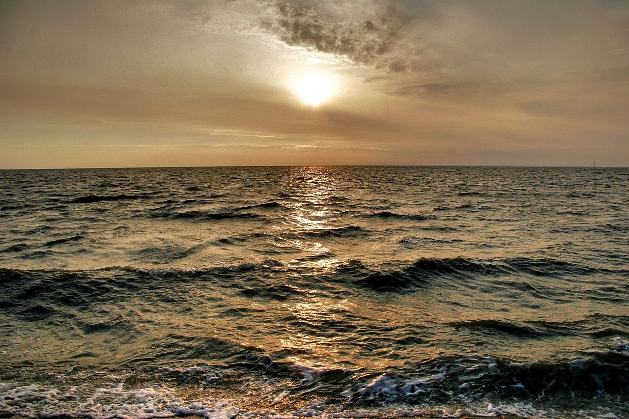 Meer, Nordsee, Norden-Norddeich, Sonnenuntergang, Natur, Wellen, Abend