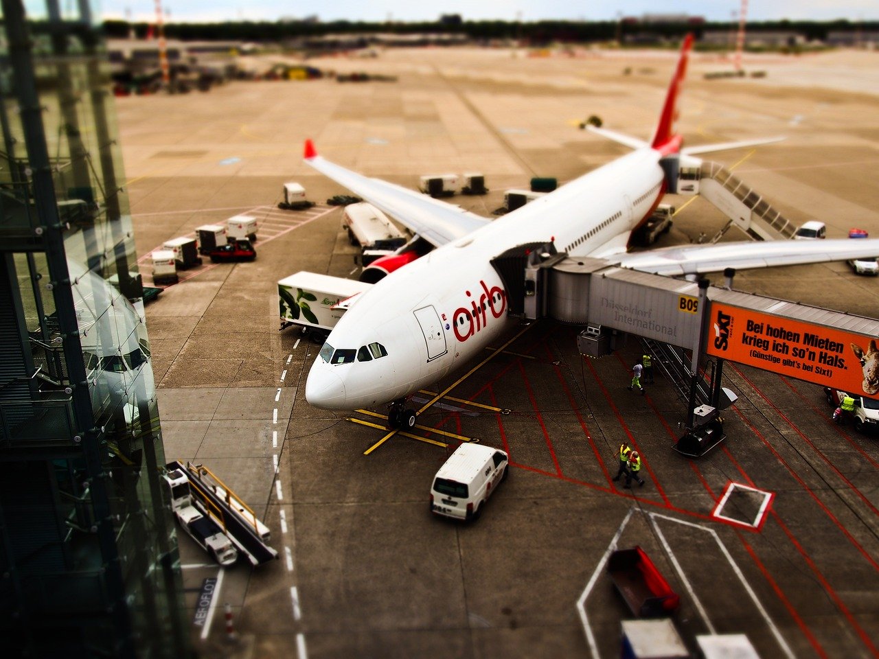 aeródromo, avión, salida, carga, aeropuerto, dusseldorf