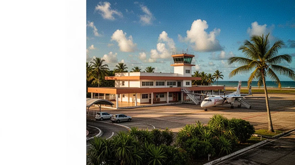 Kleines Küstenterminal und Vorfeld am Flughafen Salinópolis in Pará, Brasilien, in warmem tropischem Nachmittagslicht