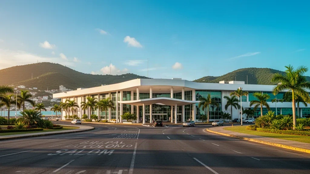 Extérieur moderne du terminal de l'aéroport international General Bartolomé Salom à Puerto Cabello, au Venezuela