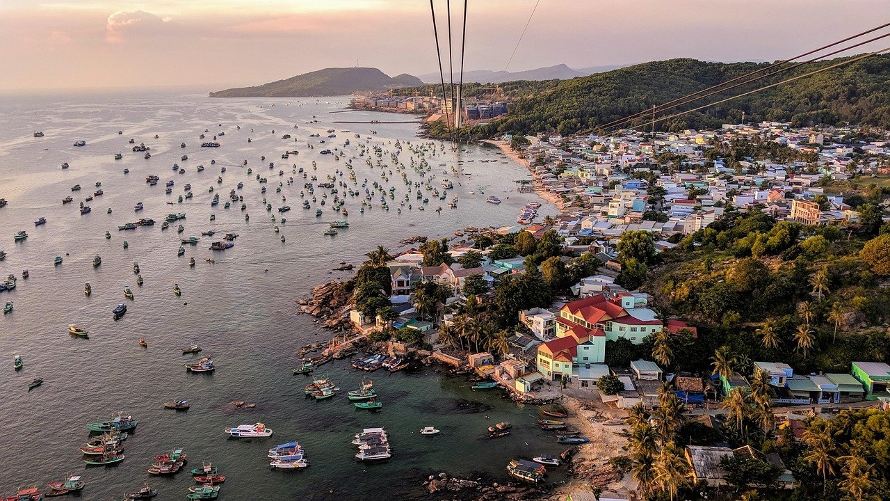 deniz, liman, tekneler, phu quoc, doğa, vietnam, teleferik, denizcilik, şehir, manzara, seyahat, alacakaranlık