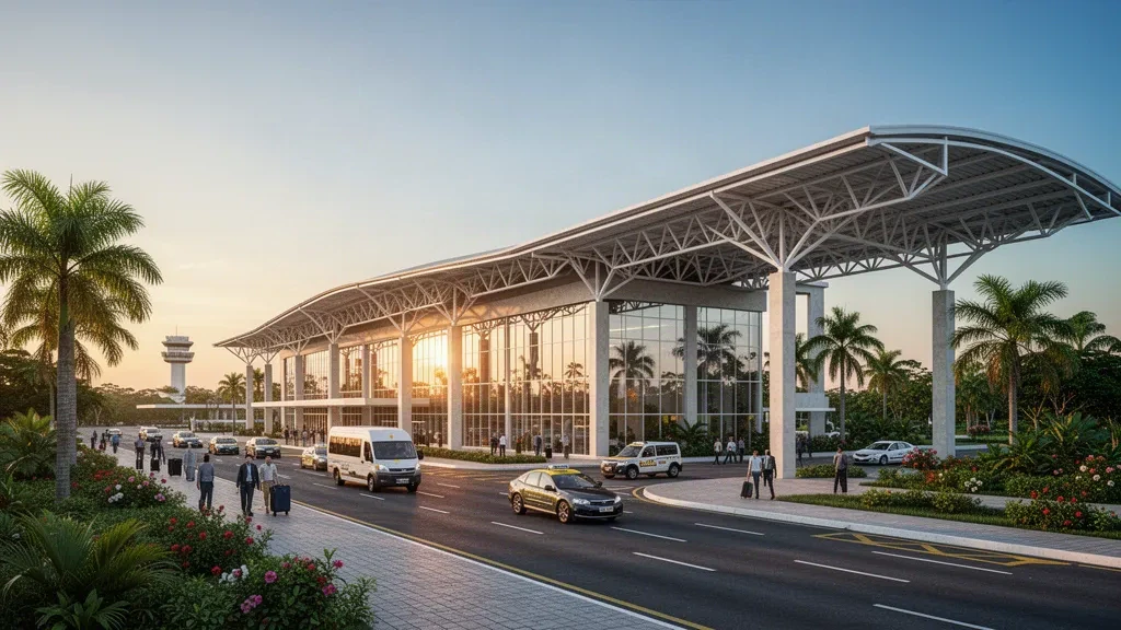 Modernes Glasterminal und Vorfahrtsbereiche am internationalen Flughafen Governador Jorge Teixeira de Oliveira in Porto Velho, Brasilien