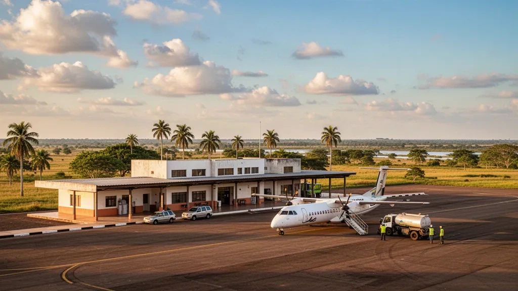 Low-rise terminal, apron and tropical savanna setting at Las Flecheras National Airport in San Fernando de Apure, Venezuela