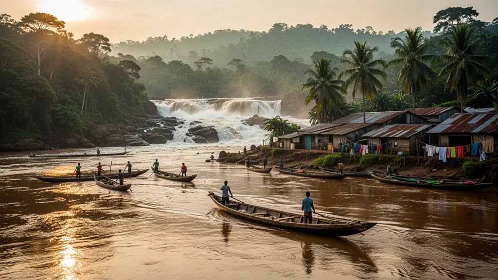 Piraguas de madera en el río Congo cerca de las cataratas Boyoma en Kisangani, capital de la provincia de Tshopo, RDC