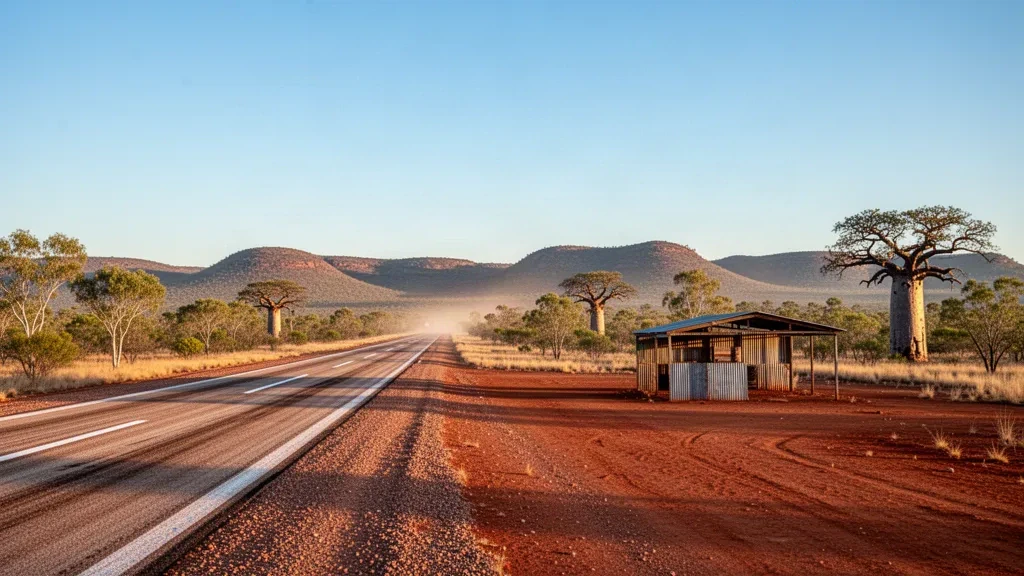 Remote outback runway and Kimberley scrub at Kalumburu Airport in Western Australia under warm dry-season afternoon light