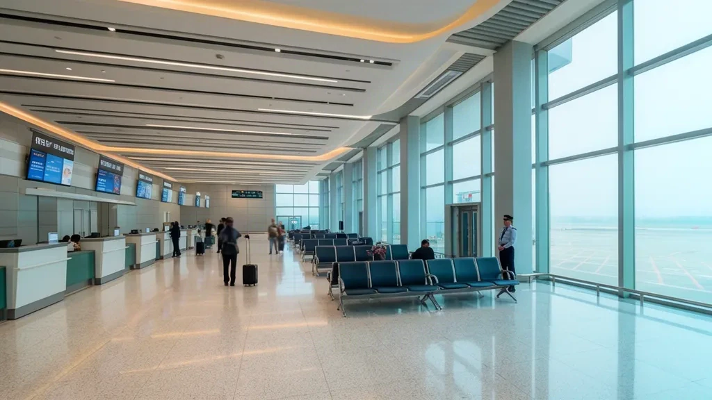 Terminal interior at Wuhu Wanli Airport in Anhui, China, showing the departure hall and check-in area in daylight