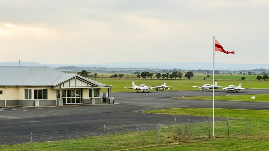 Kleines regionales Terminalgebäude und Flugzeugvorfeld am Flughafen Warrnambool WMB in Victoria, Australien