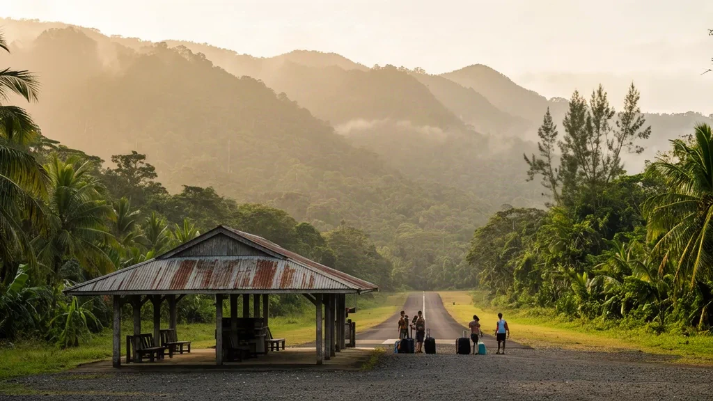 Rural Asapa Airport terminal shelter beside a tropical rainforest airstrip in Papua New Guinea