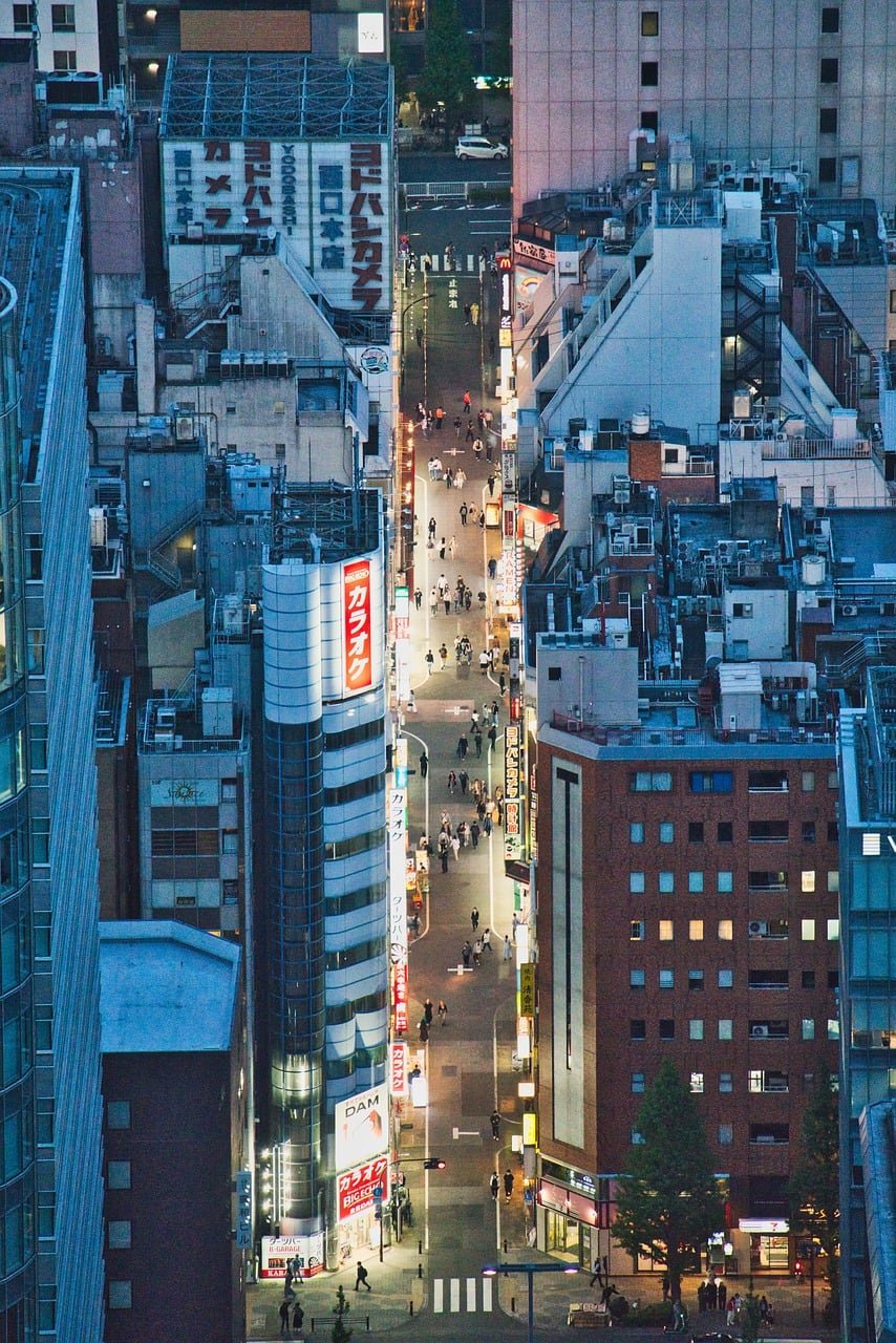 tokyo, giappone, città, grattacielo, eretto, la via, fotografia aerea, notte