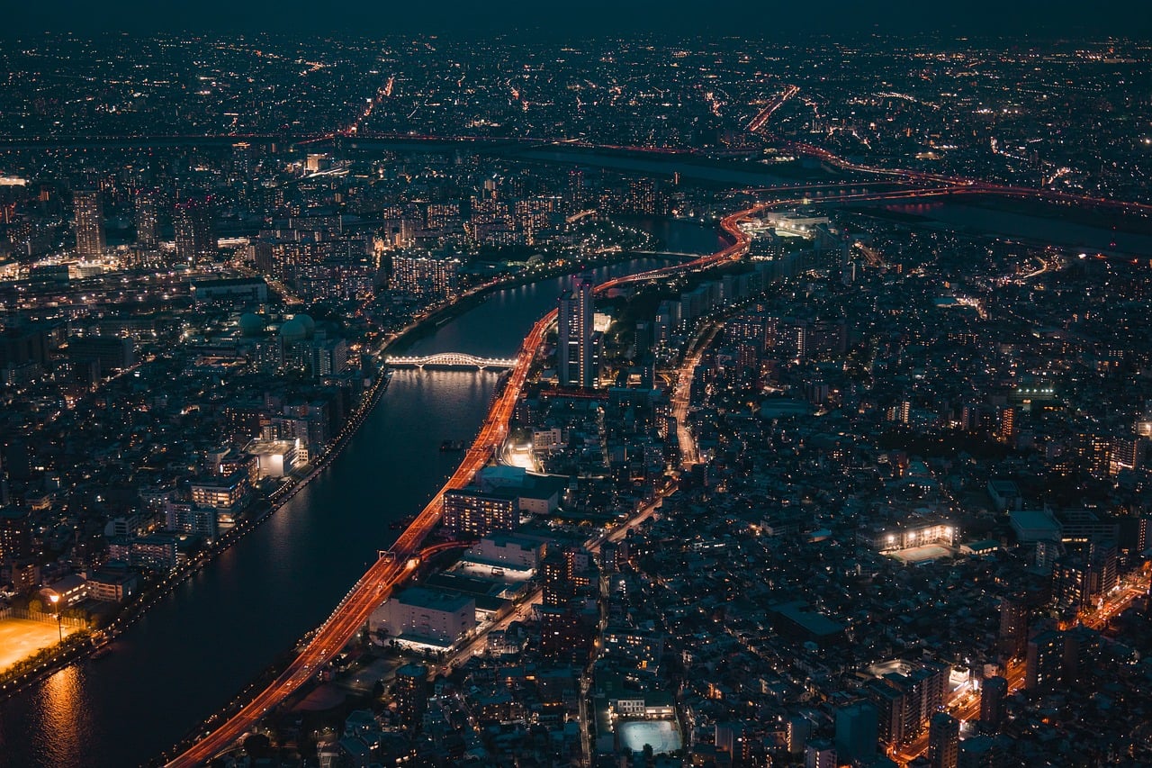 köprü, şehir, gece, mimari, karanlık, merkez, japonya, ışıklar, nehir, yol, gökdelen, sokak, seyahat, kentsel, uçsuz bucaksız, tokyo