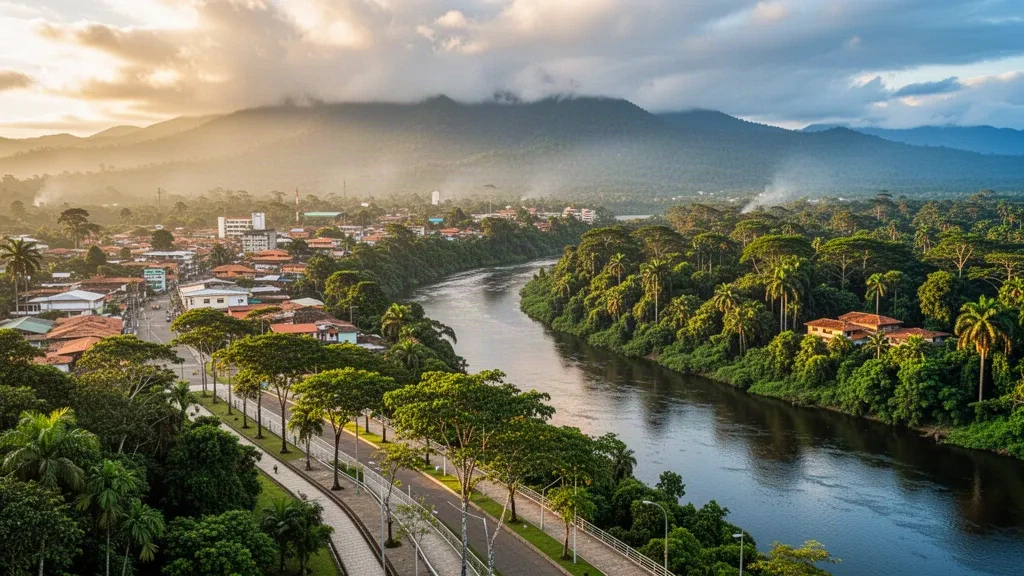 Puyo, Pastaza, Ecuador: Tor zum Amazonas mit Río Puyo und Regenwald-Skyline