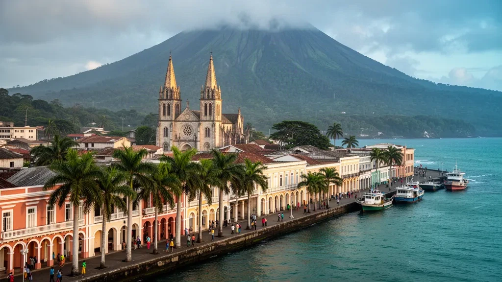 Catedral de Santa Isabel y paseo marítimo colonial de Malabo, capital de Bioko Norte, Guinea Ecuatorial
