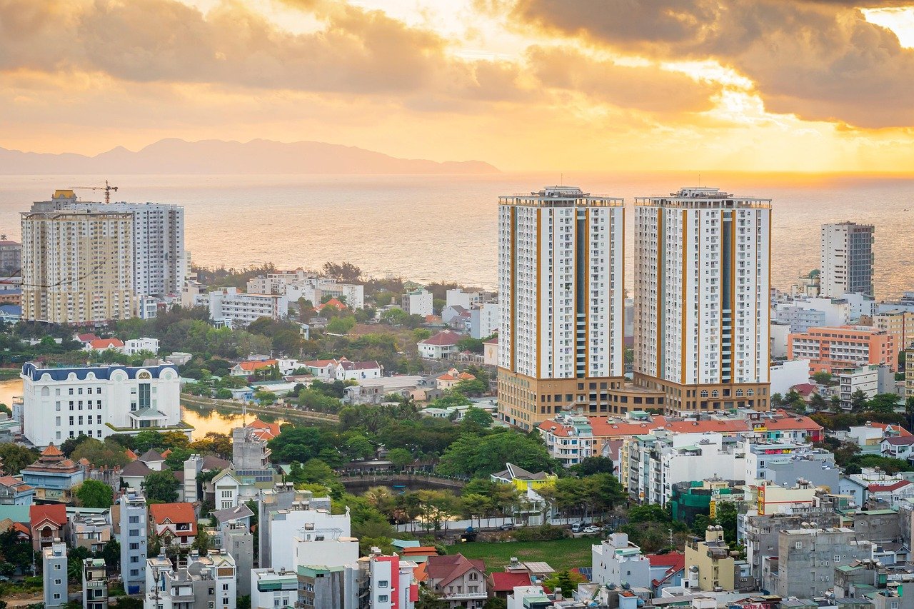 vietnam, città, tramonto, vung tau, urbano, natura, crepuscolo, ora blu