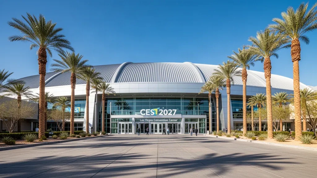 Las Vegas Convention Center exterior in Nevada, host venue for CES 2027, modern architecture under a clear desert sky