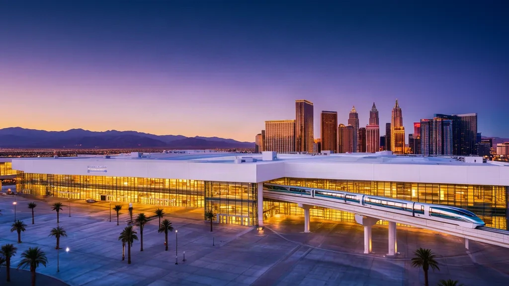 Las Vegas Convention Center y el horizonte del Strip al atardecer, creando el escenario para CES 2027 en Nevada
