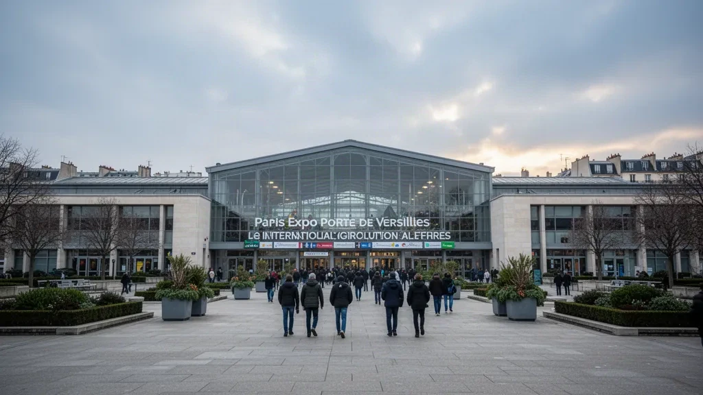 Veduta esterna dei padiglioni di Paris Expo Porte de Versailles che ospitano il Salone Internazionale dell'Agricoltura a Parigi, Francia