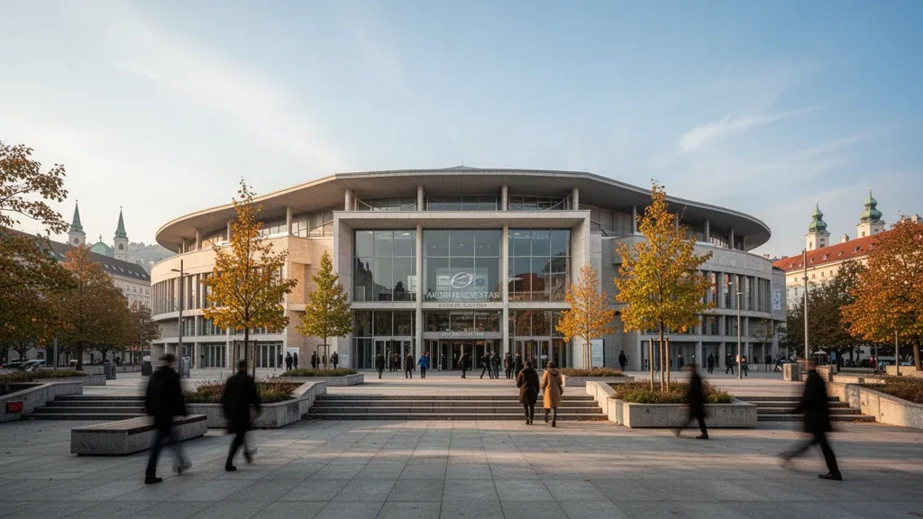 Viyana, Avusturya'daki Vienna Open 2027 kapalı tenis turnuvasına ev sahipliği yapan Wiener Stadthalle arenasının dış görünümü