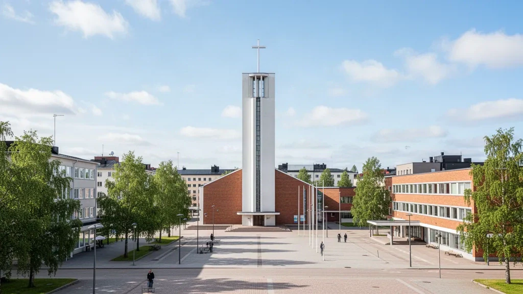 Lakeuden-Risti-Kirche und Aalto-Zentrum in Seinäjoki, Finnland, repräsentieren das Stadtbild von Südösterbotten