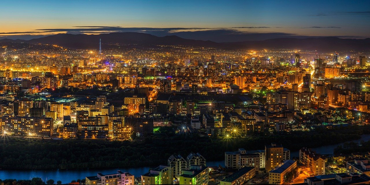 vue nocturne, urbain, centre d'Oulan-Bator, lumière, Mongolie, Mongolie, Mongolie, Mongolie, Mongolie, Mongolie