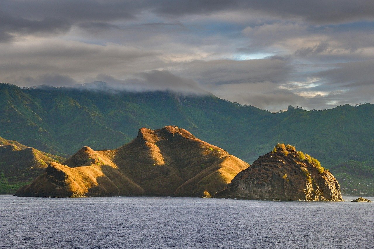 oceano Pacifico, montagne, tramonto, Nuku Hiva, paesaggio, isola, oceano, mare, baia, Isole Marchesi, Polinesia Francese, natura, Taiohae, Nuku Hiva, Nuku Hiva, Nuku Hiva, Nuku Hiva, Nuku Hiva, Taiohae