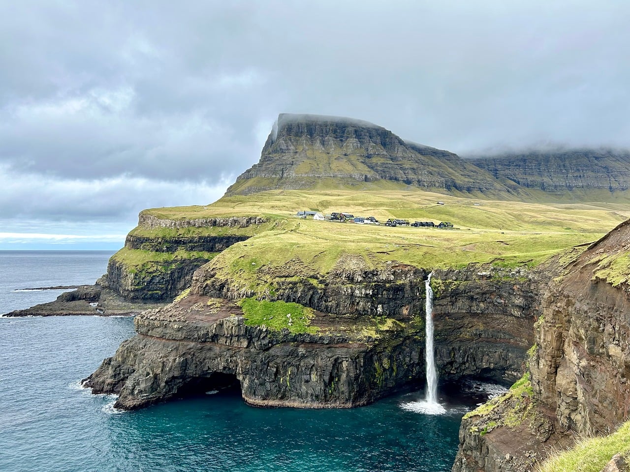 natura, cascata, isola, oceano, paesaggio, viaggio, Fær Øer, Danimarca