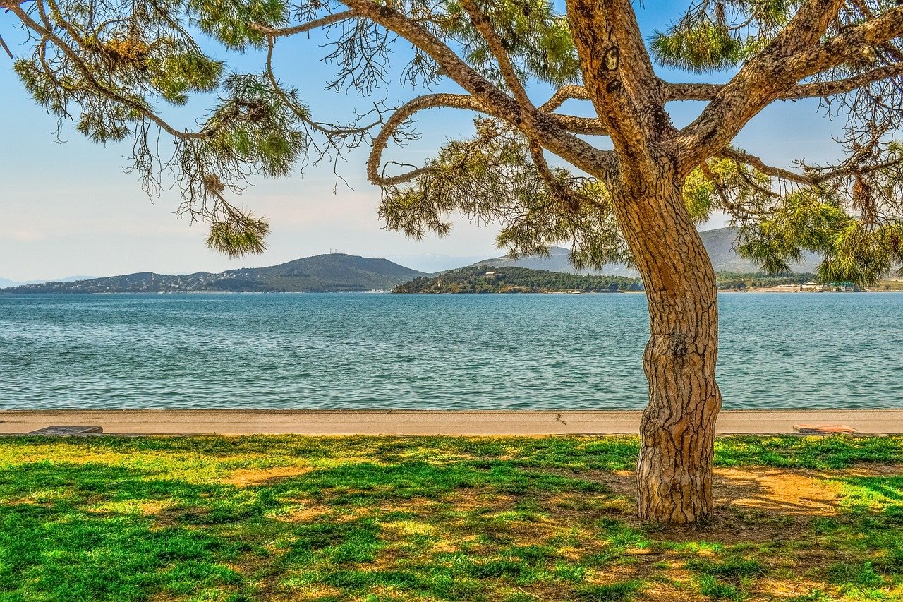 park, doğa, gezinti yolu, deniz, manzara, ilkbahar, sahil, yunanistan, volos