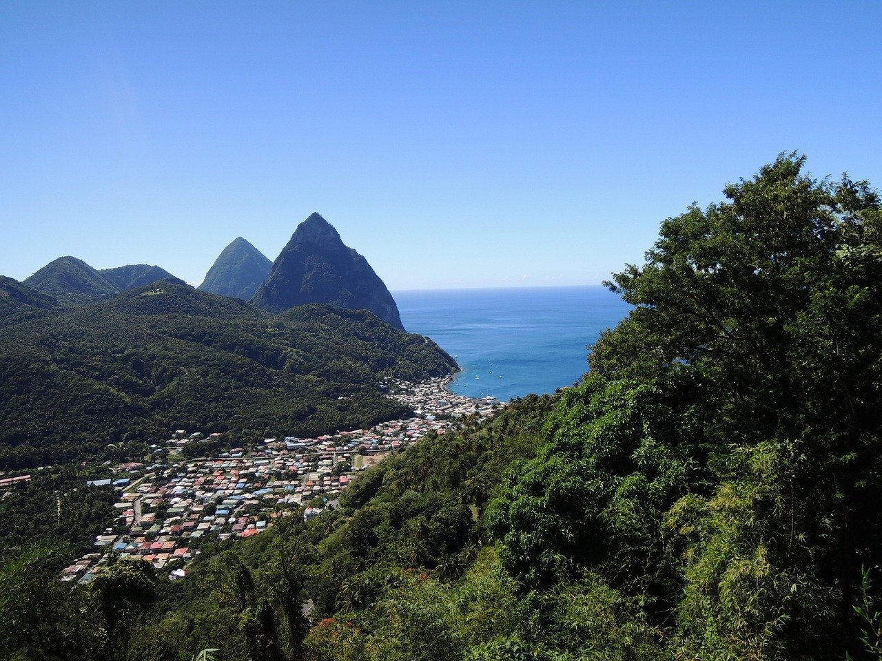 st lucia, isola caraibica, saint lucia, natura, mare, blu, acqua, pitons, montagne, pitons gemelli