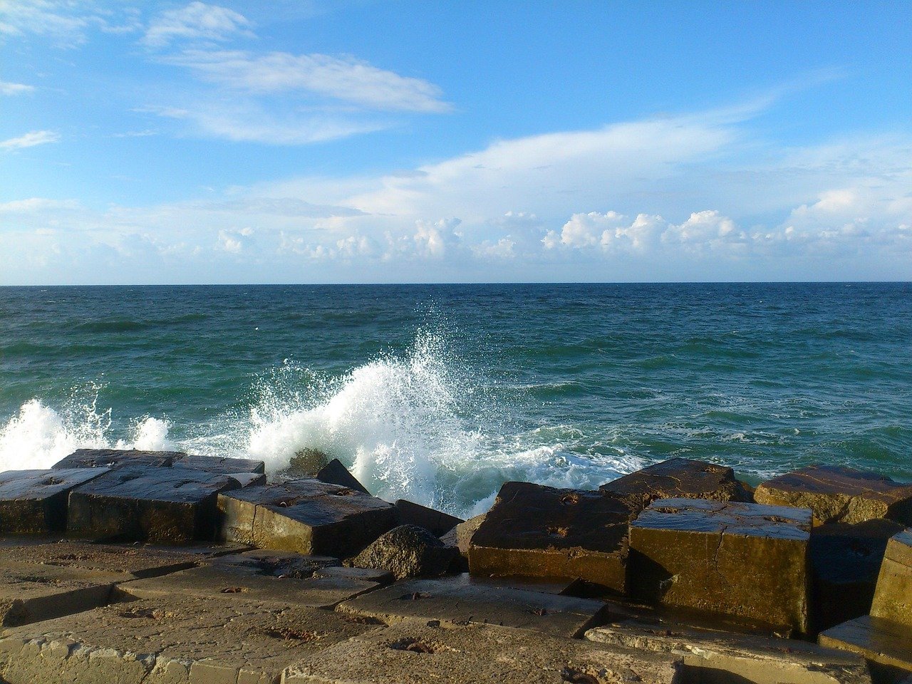 mer, Méditerranée, Alexandrie, Égypte, plage, nature, hiver, ciel