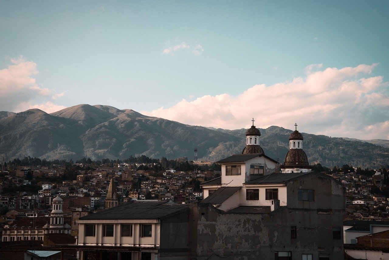 kilise, katedral, kuleler, cuenca, manzara, ekvador, doğa, şehir manzarası, bina, dağlar, ufuk, sierra