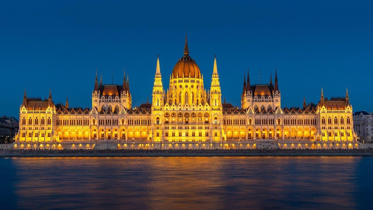 fiume, città, budapest, ungheria, parlamento, architettura, urbano, luci, notte