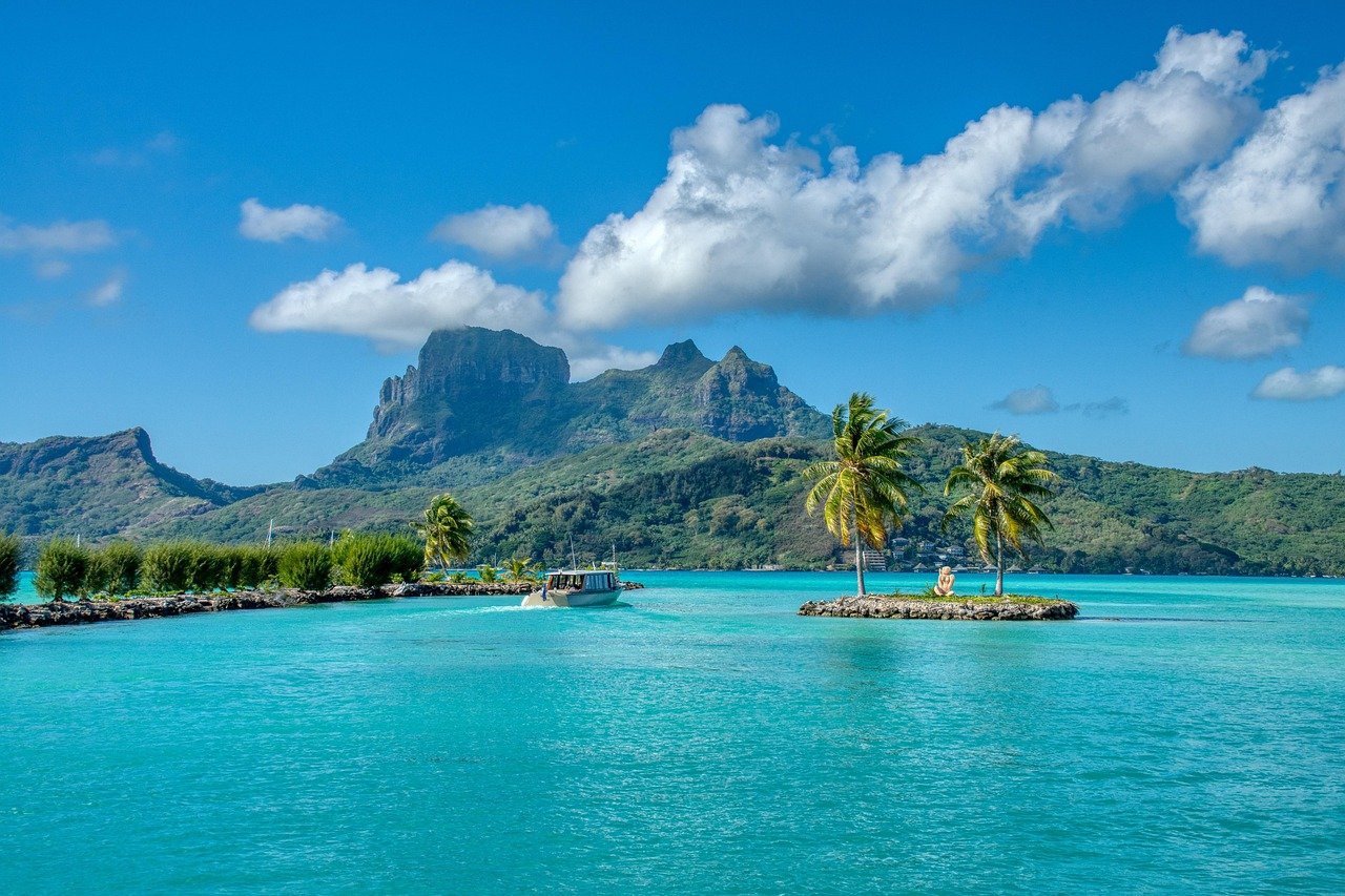île, tropical, eaux bleues, île tropicale, montagnes, bora bora, mer, océan, polynésie, nature, paysage, eau, idyllique