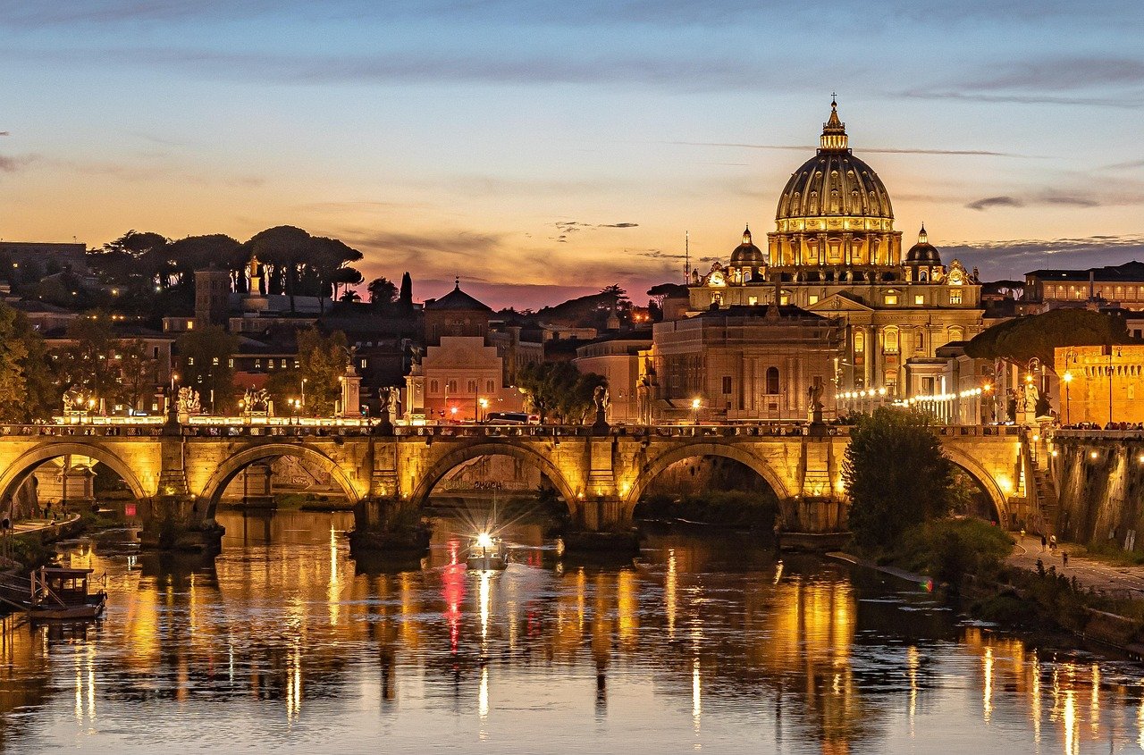 tiber river, st peter's basilica, vatican, river, bridge, rome, architecture, lights, city, historic, ancient, old, travel, design, famous, europe, italy, rome, rome, rome, rome, rome