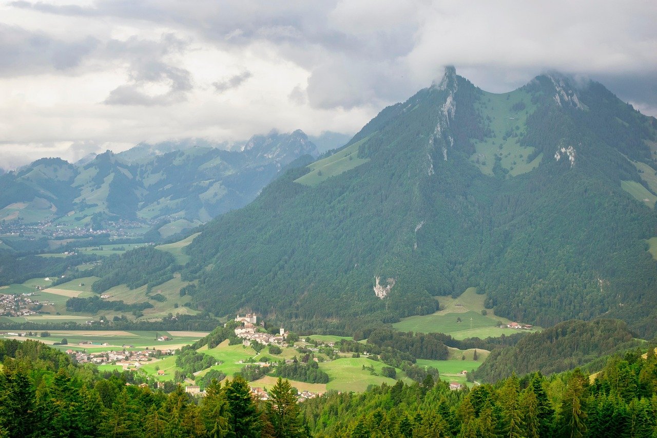 Berge, Tal, Landschaft, Wolken, Nebel, Natur, Greyerz, Schweiz, Natur, Natur, Natur, Natur, Natur