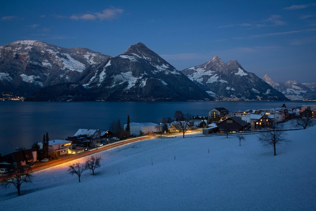 Winter, Natur, See, Berge, Region Luzernersee, Panorama, Aussicht, Beckenried