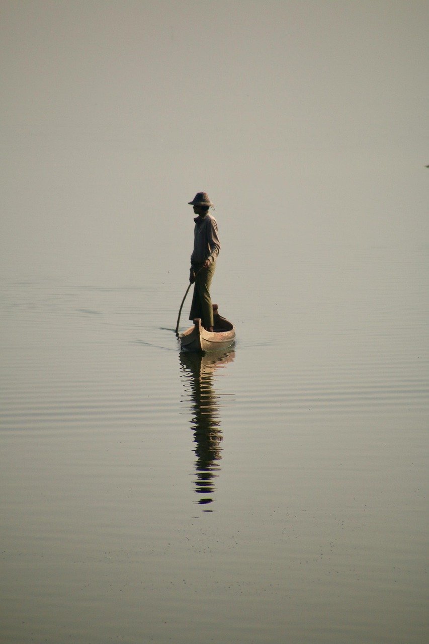 pescatore, barca, lago, uomo, pesca, natura, imbarcazione