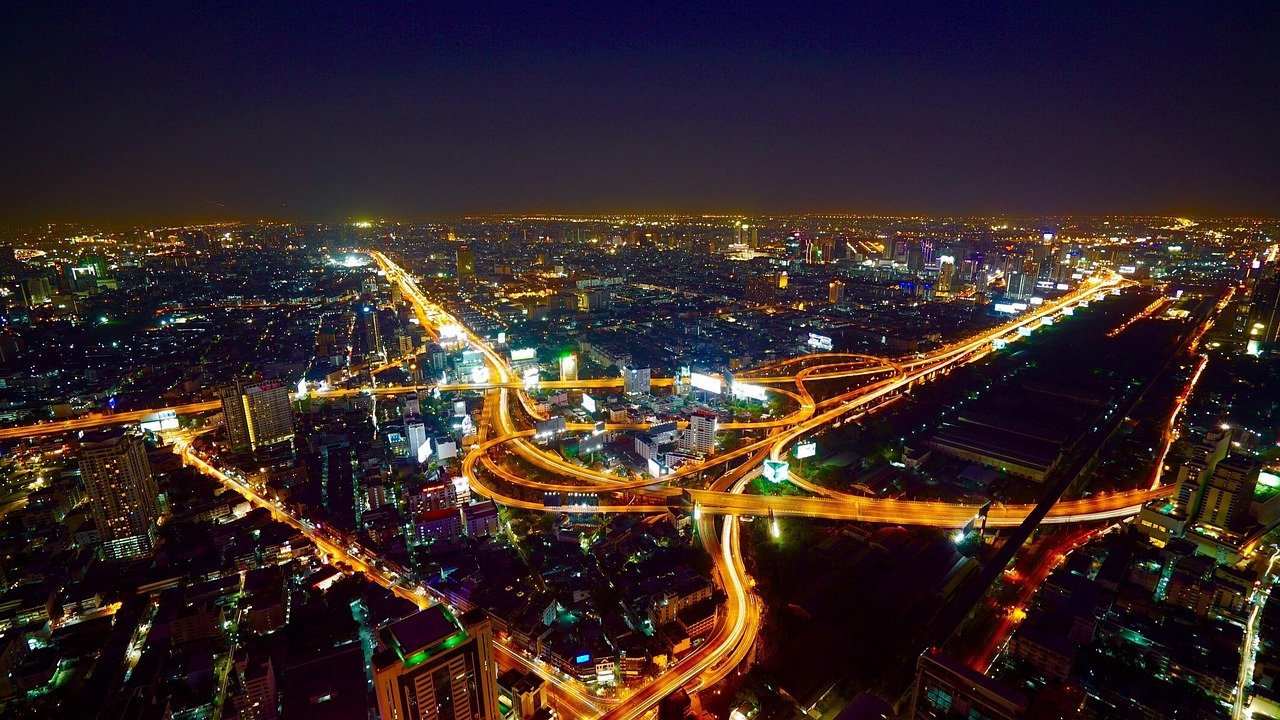 city, aerial view, illuminated, city lights, cityscape, skyline, night photography, horizon, city view, distant view, bird's eye view, bangkok, night, traffic, asia, bangkok, bangkok, bangkok, bangkok, bangkok, traffic, traffic