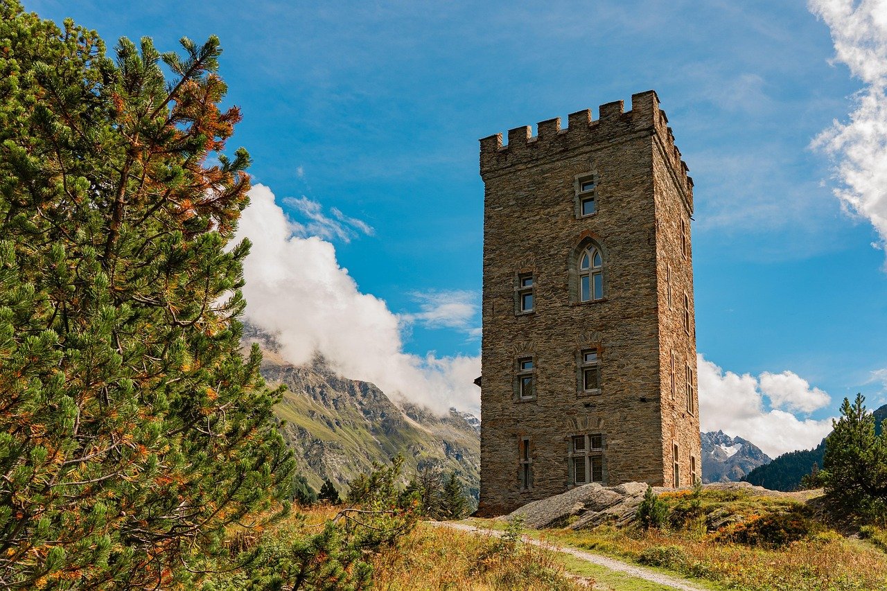 montagnes, ruines, architecture, vieux bâtiment, nature, historique, paysage, campagne, engadine, suisse
