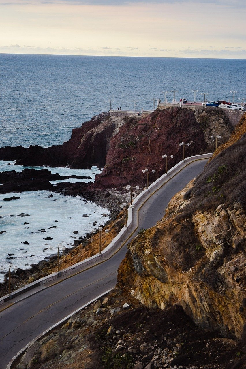 route, autoroute, côte, océan, mer, montagnes, vagues, rochers, Mexique, nature, paysage, Mazatlán, Sinaloa