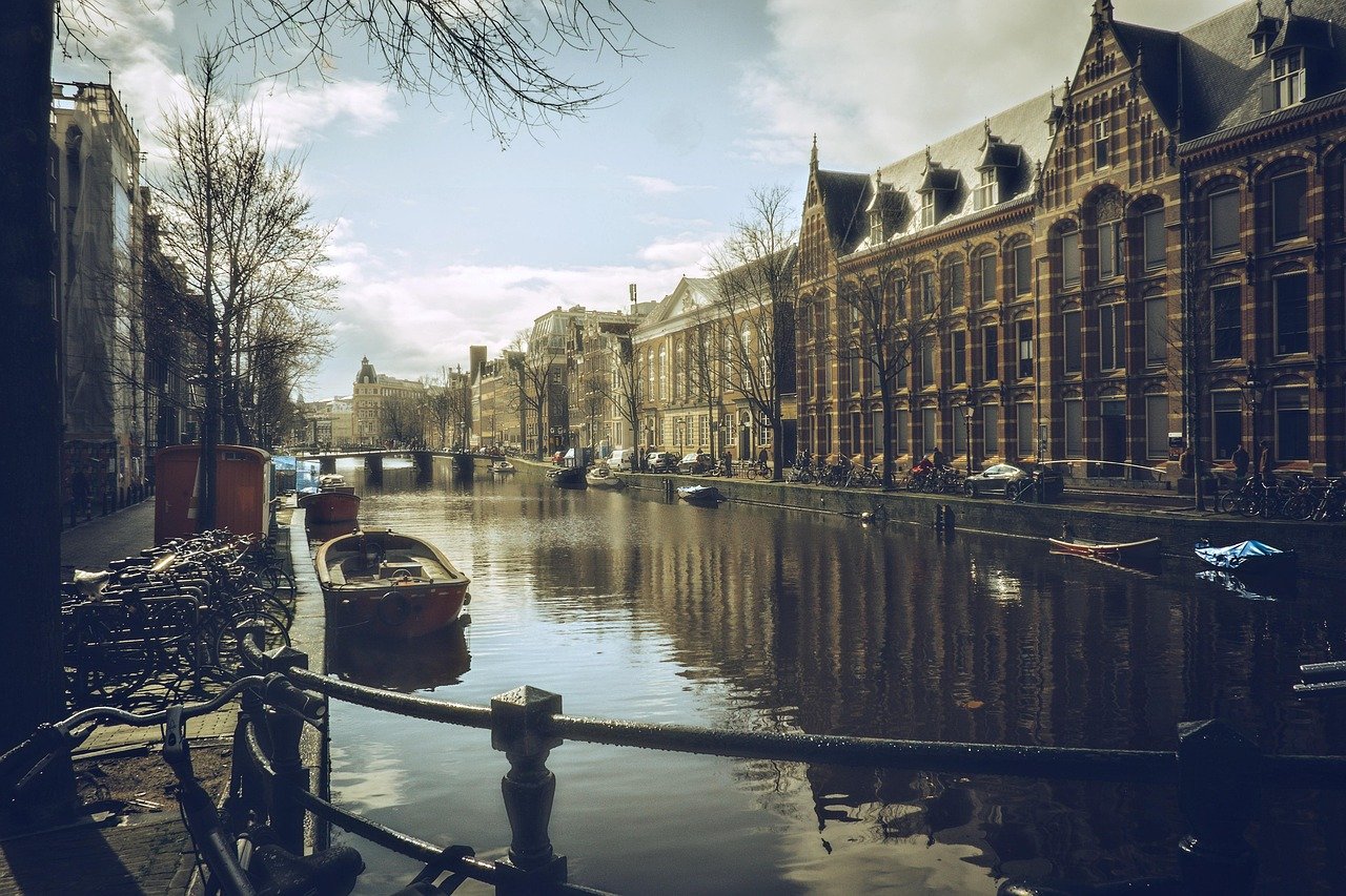bâtiment, bateau, urbain, amsterdam, nature, ville, eau, canal