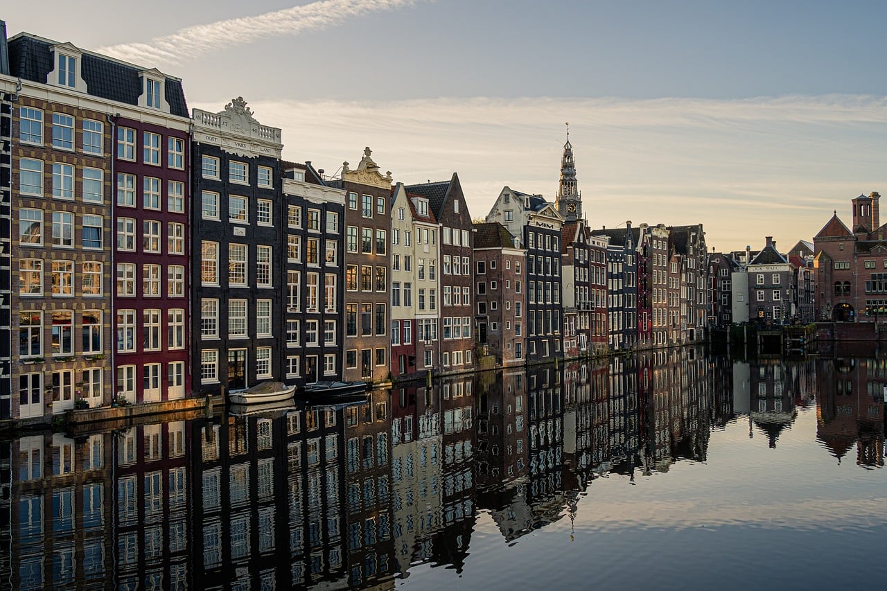amsterdam, kanallar, evler, hollanda, yansıma, şehir, hollanda