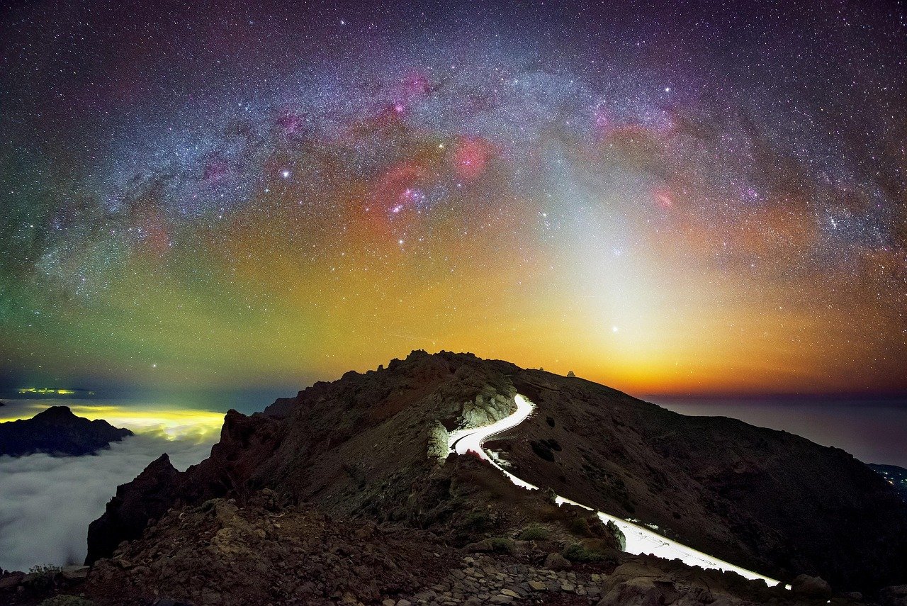 astro paisaje, vía láctea, cielo estrellado, orión, paisaje, cielo, la palma, panorama