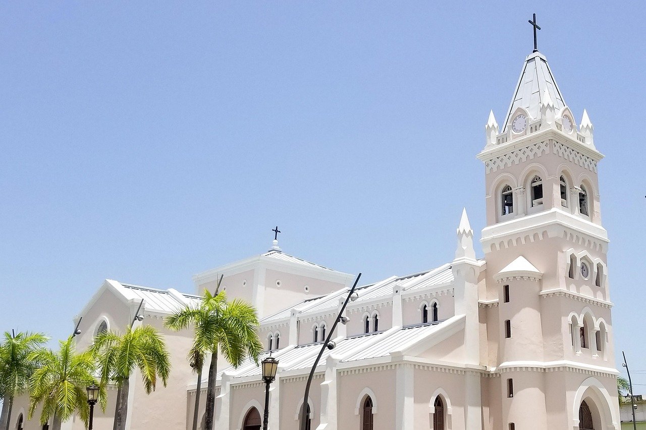 kilise, doğa, kasaba, meydan, mimari, kentsel, binalar, gökyüzü, şehir merkezi, anıt, bina, humacao, puerto rico, hristiyan