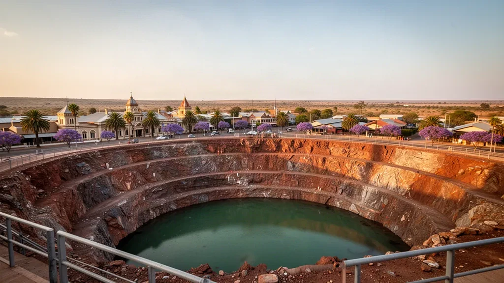 Luftaufnahme des Tagebaus Big Hole und der Skyline von Kimberley in der Provinz Nordkap, Südafrika