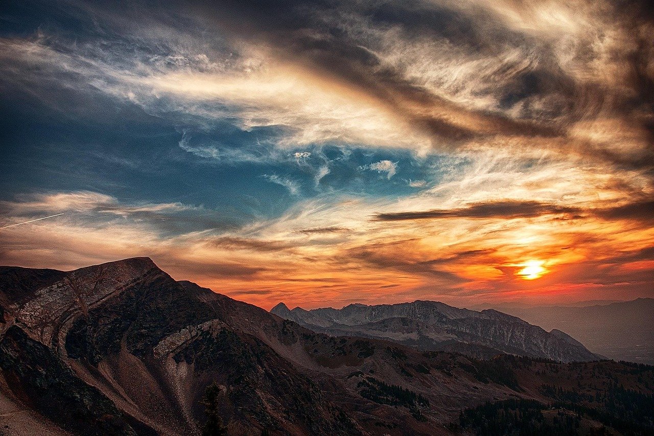 montañas, pico, atardecer, amanecer, crepúsculo, alba, sol, luz solar, nubes, cielo, hora dorada, cumbre, paisaje, cordillera, escenario, pintoresco, naturaleza, Utah, EE. UU., América, montañas, atardecer, atardecer, amanecer, amanecer, sol, cielo, cielo, cielo, cielo, cielo