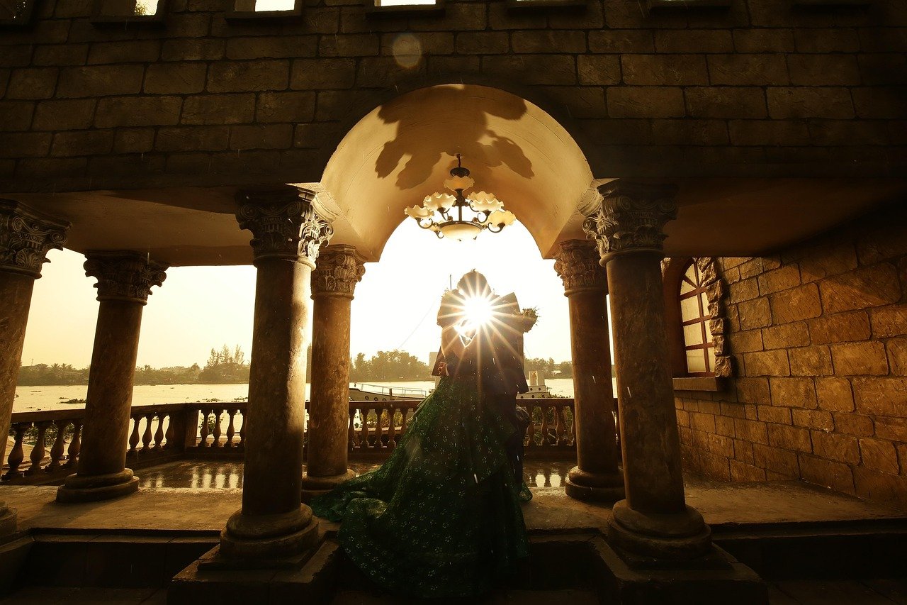 coucher de soleil, château, nature, pont, Prague, nuit, couple, amour, mariage, relation
