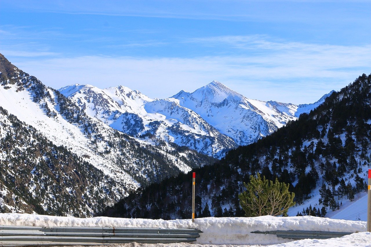 dağlar, kar, kış, karlı zirveler, soğuk, dağ sırası, ağaçlar, orman, yol, doğa, kar manzarası, manzara, ordino arcalis, andorra, andorra, andorra, andorra, andorra, andorra