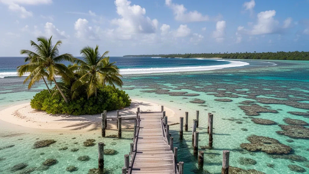 Acqua turchese dei Caraibi e un cay coperto di palme lungo la Barriera Corallina del Belize sotto un luminoso cielo tropicale